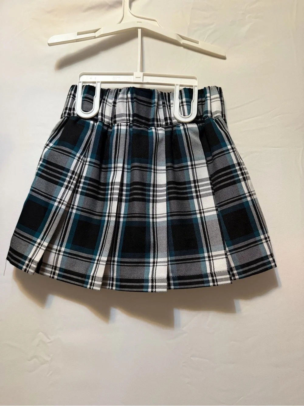 Justice Teal Black White Plaid Pleated Mini Skirt
